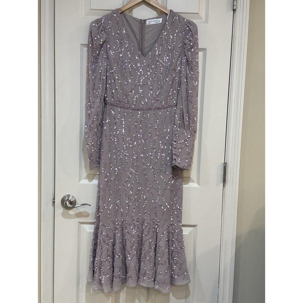 Mac Duggal 10767 Sequence‎ Trumpet Midi Dress Size 2